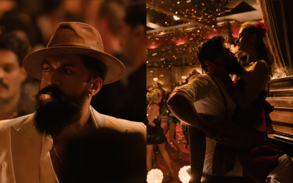Yash in his first look from 'Toxic', dressed in a white suit and fedora, embodying a retro gangster style.