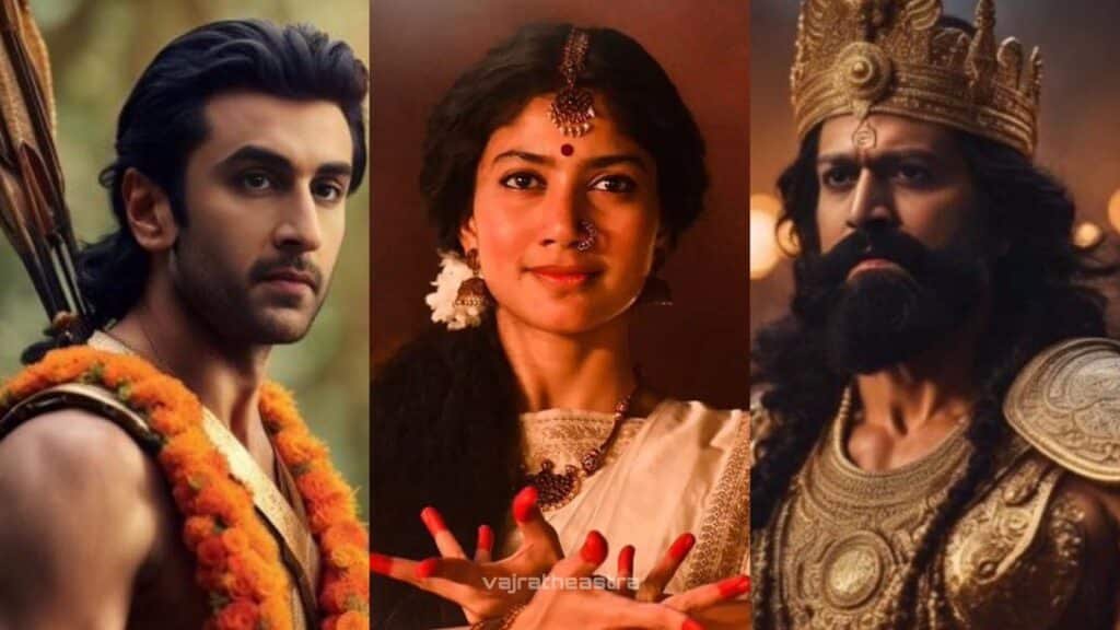 "Ranbir Kapoor, Sai Pallavi, and Yash in Ramayana, an epic adaptation of the Hindu mythology, set for release on Diwali 2026 and 2027."